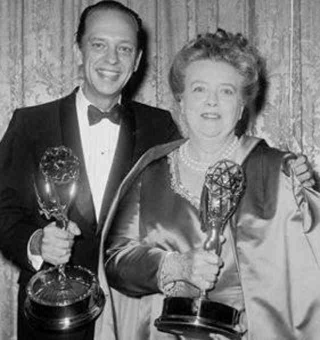 Don Knotts &amp; Frances Bavier with their Emmys for The Andy Griffith Show in 1967.