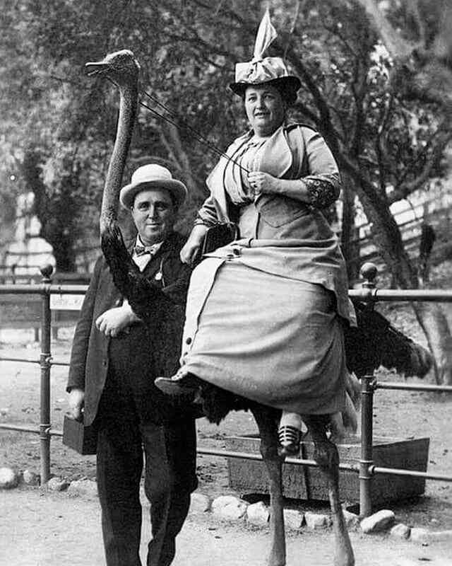 Posing with an ostrich in Paris, 1910.