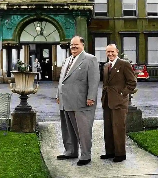 Laurel and Hardy in Dun Laoghaire, Ireland on their tour in 1953.