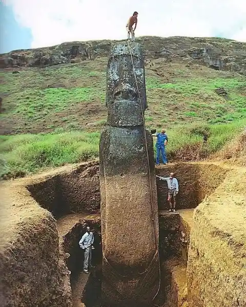 This fully unearthed statue of an Easter Island "Moai" was carved by the Rapa Nui people sometime between the years of 1250 and 1500.