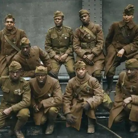 The Harlem Hellfighters back from WWI, wearing their Cross of War medals. (1919)&nbsp;