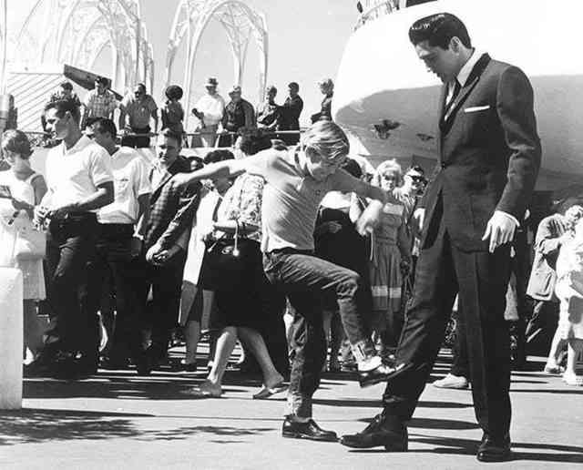 Kurt Russell kicking Elvis in a scene from It Happened at the World's Fair 1963.